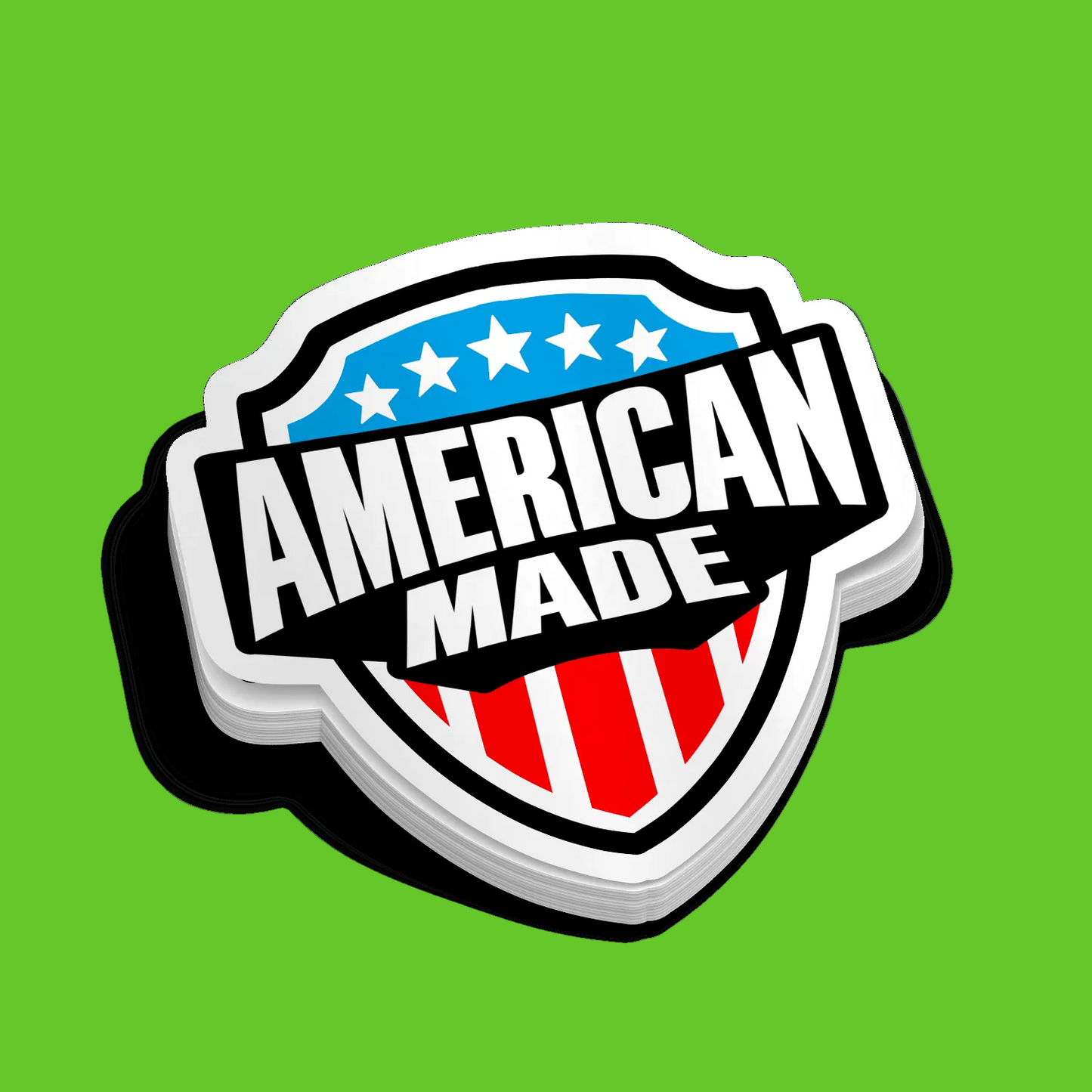 Logo with 'American Made' text and American flag design on a green background