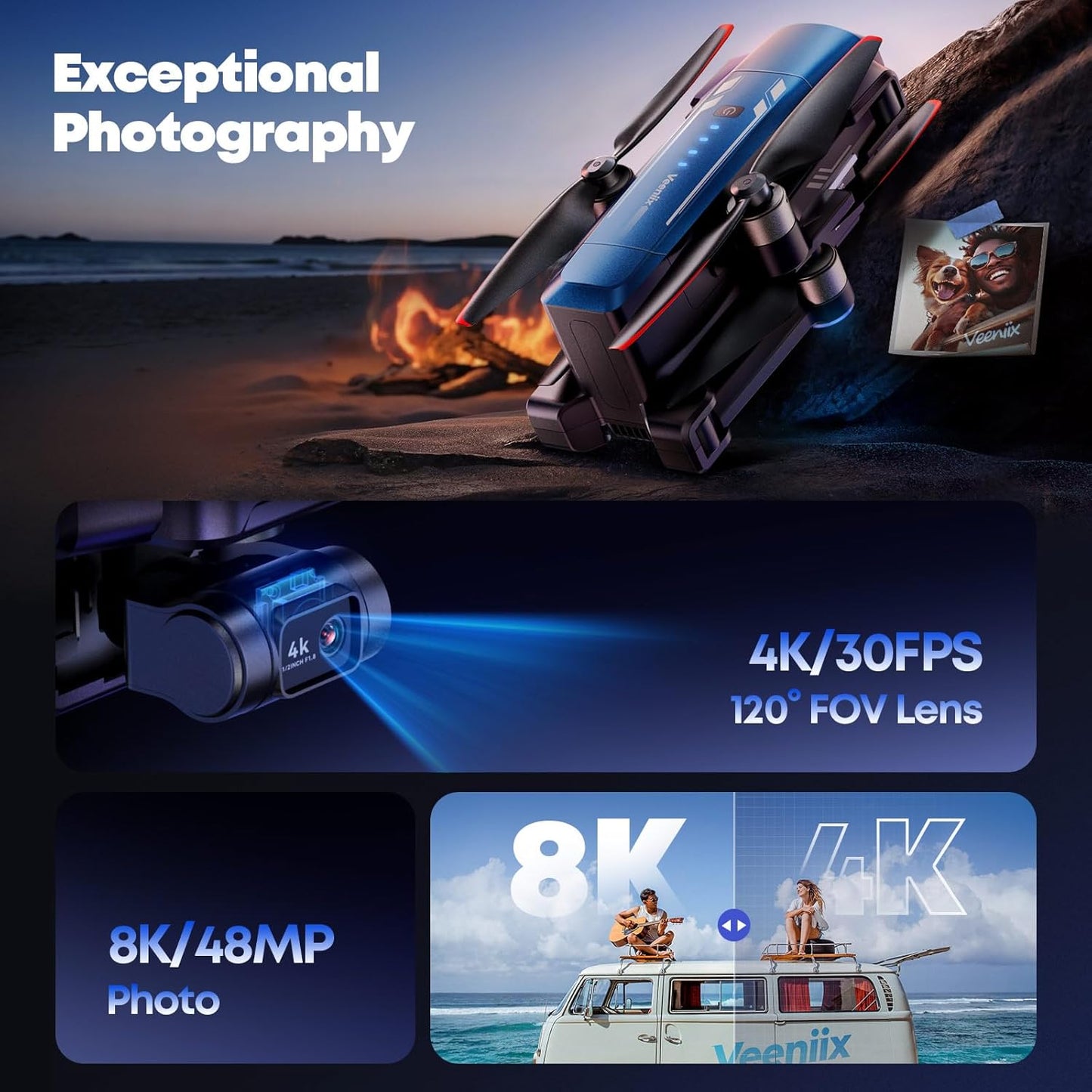 Drone V11PRO with 8K Camera for Adults, 3-Axis Gimbal Drones with 4K/30fps Video (AMERICAN)