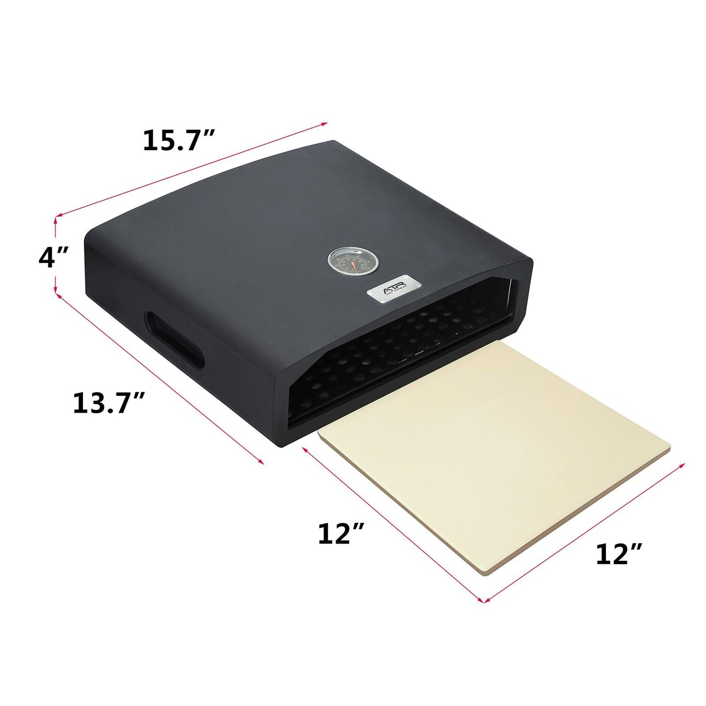 Black rectangular device with dimensions labeled on a white background