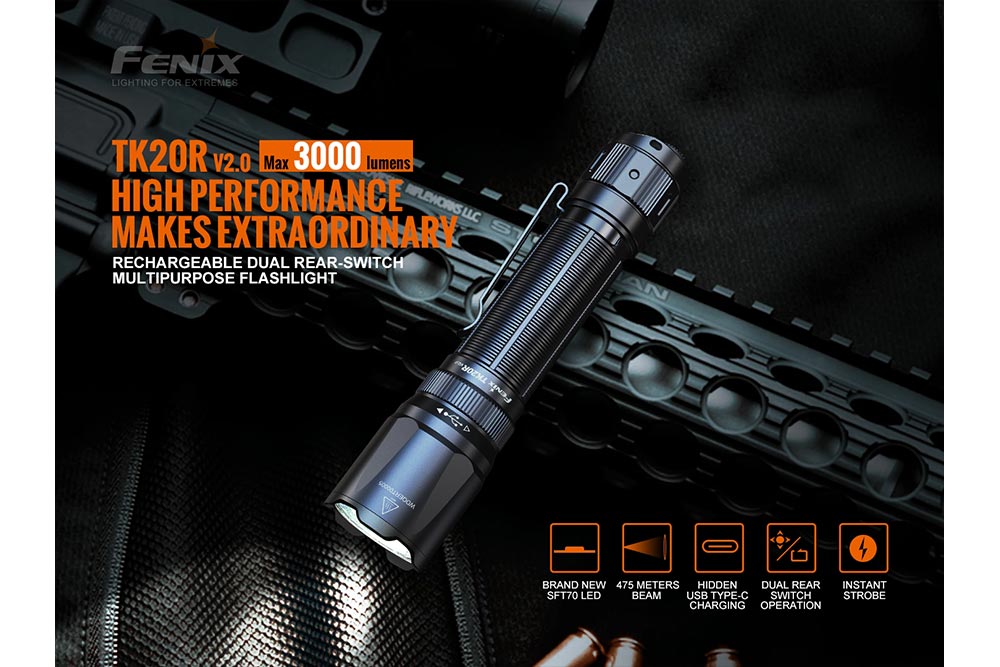 Flashlight LED TK20R V2.0 Rechargeable/Waterproof - 3000 Lumens by Fenix