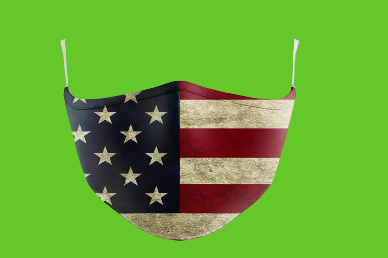 Folding face mask with American flag design on a white background