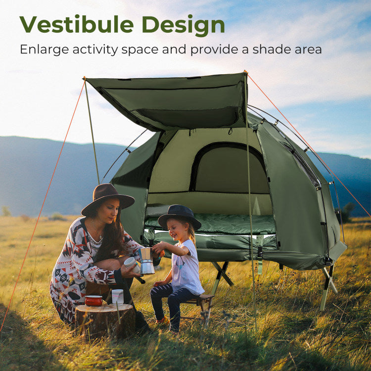 Tent with Sunshade and Air Mattress-1-Person Folding Camping (AMERICAN)