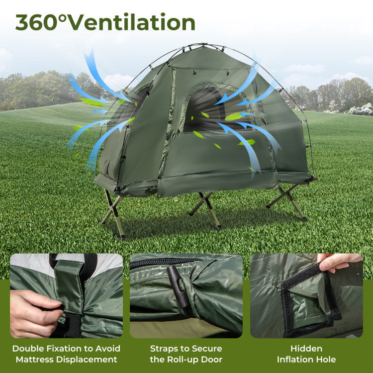 Tent with Sunshade and Air Mattress-1-Person Folding Camping (AMERICAN)