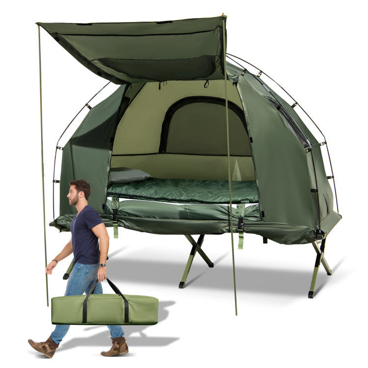 Tent with Sunshade and Air Mattress-1-Person Folding Camping (AMERICAN)