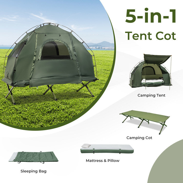 Tent with Sunshade and Air Mattress-1-Person Folding Camping (AMERICAN)