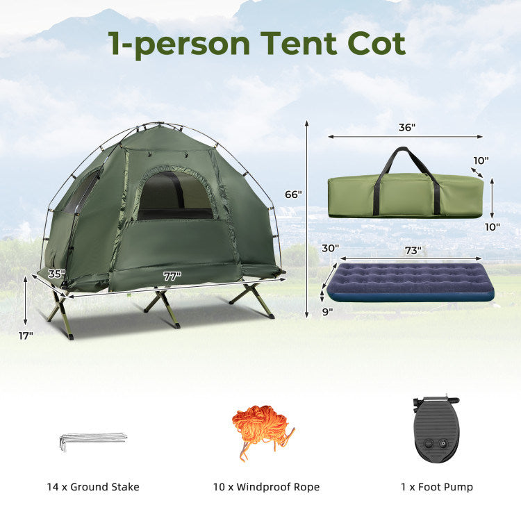 Tent with Sunshade and Air Mattress-1-Person Folding Camping (AMERICAN)