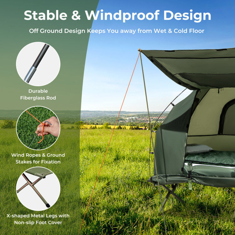 Tent with Sunshade and Air Mattress-1-Person Folding Camping (AMERICAN)