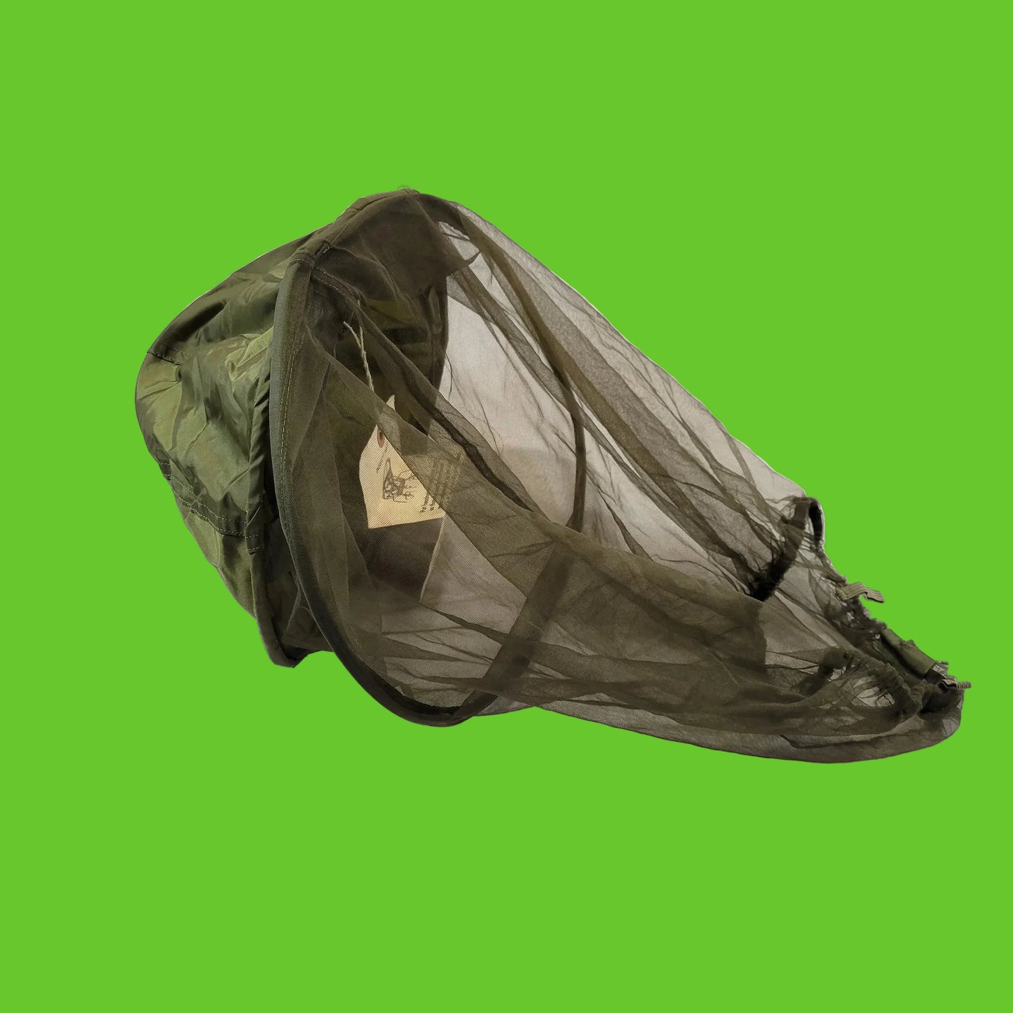 Green insect netting over a white background