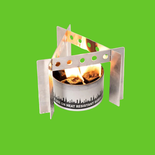 Metal fire pit with flames on a white background