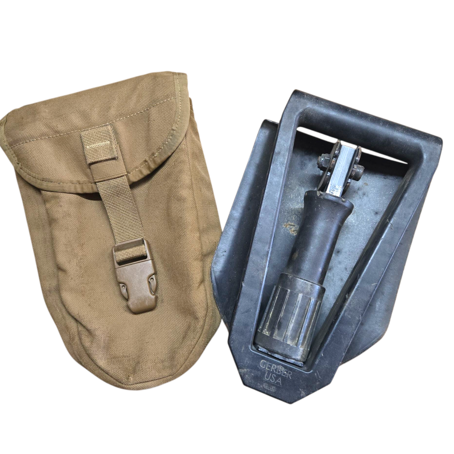 Tactical pouch and tool on a white background
