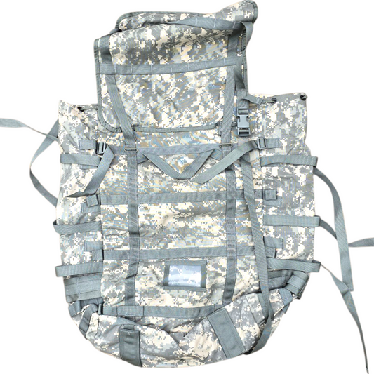 Camouflage backpack with straps on a white background