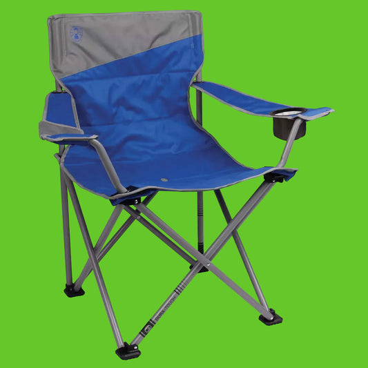 Blue and gray folding chair on a white background