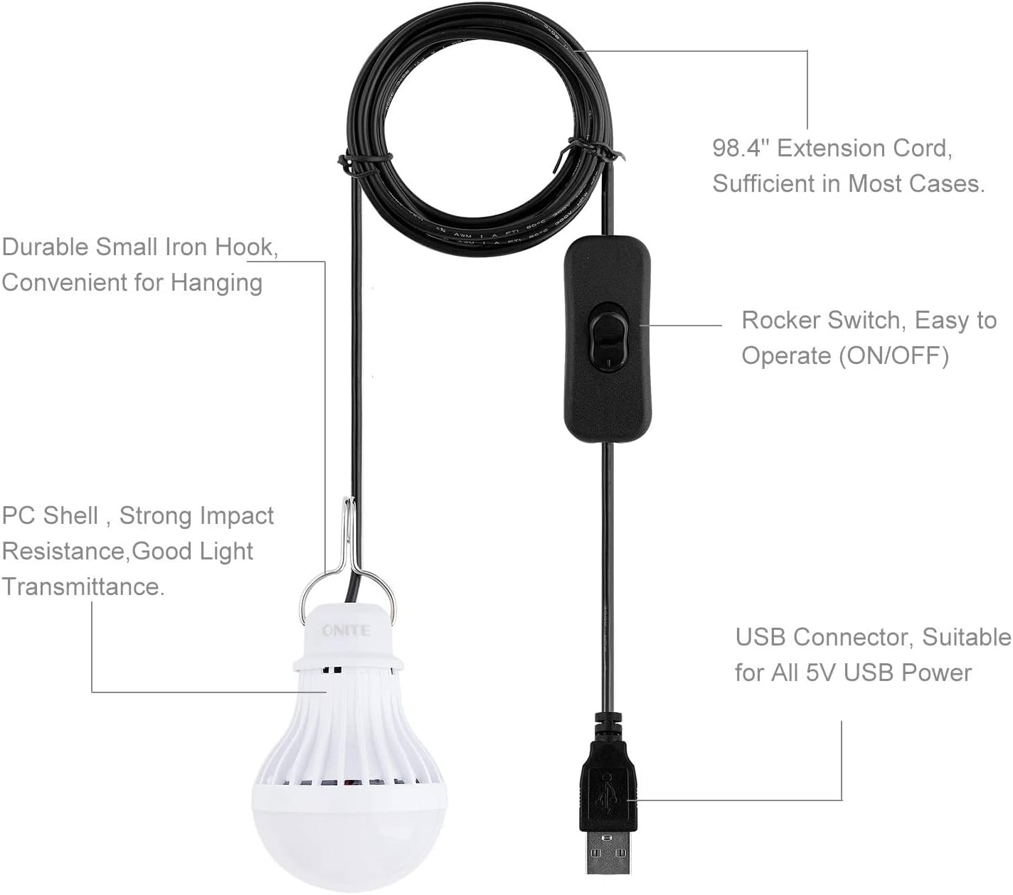 Bolgán Solais USB LED, le Onite (Mheiriceánach)