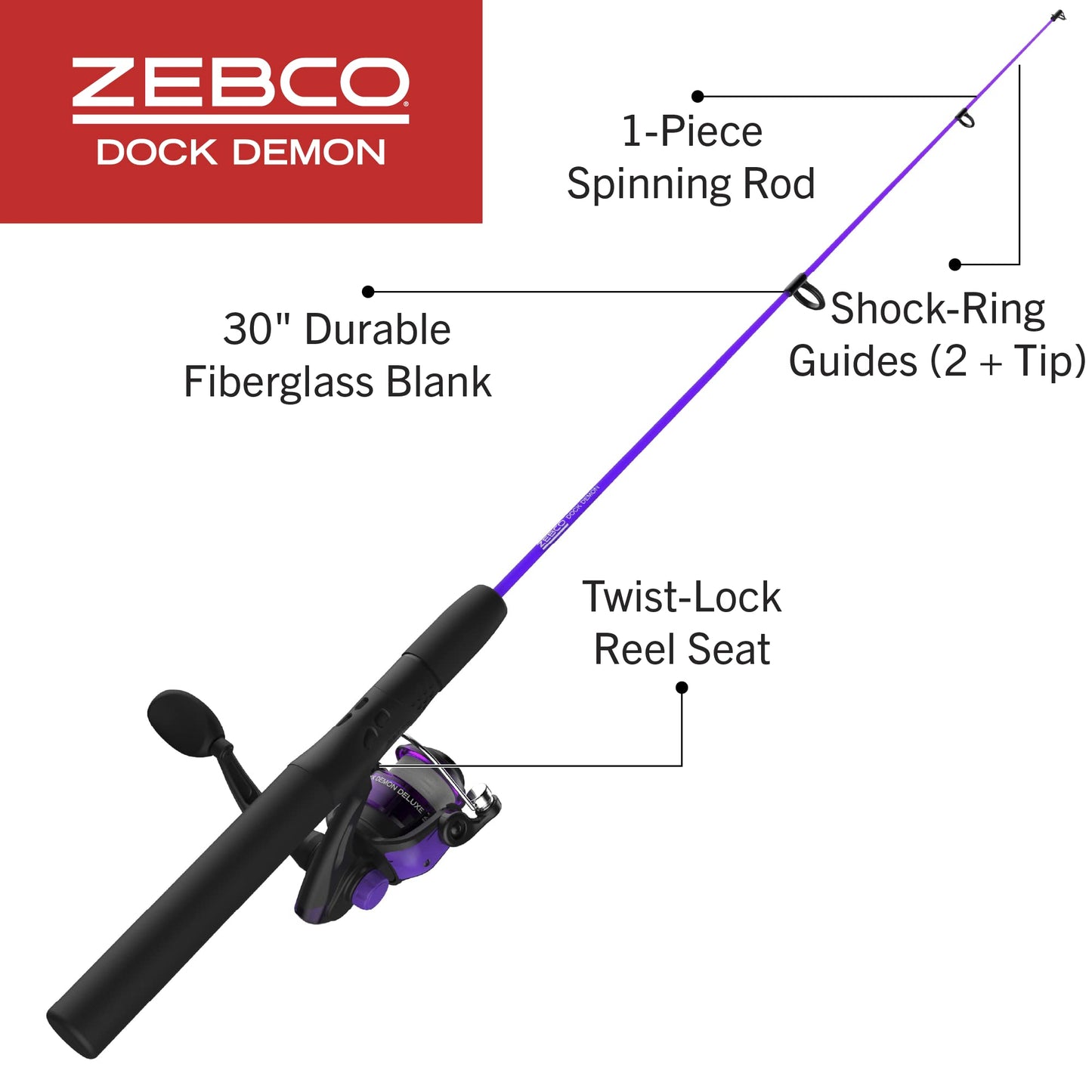 Fishing Rod Combo, Spinning Reel or Spincast Reel  "Dock Demon" by Zebco (AMERICAN)