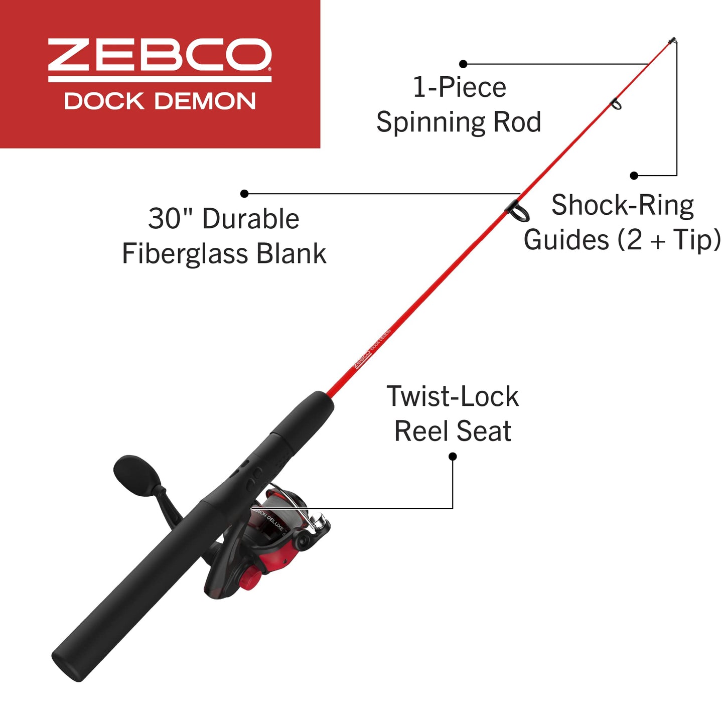 Fishing Rod Combo, Spinning Reel or Spincast Reel  "Dock Demon" by Zebco (AMERICAN)