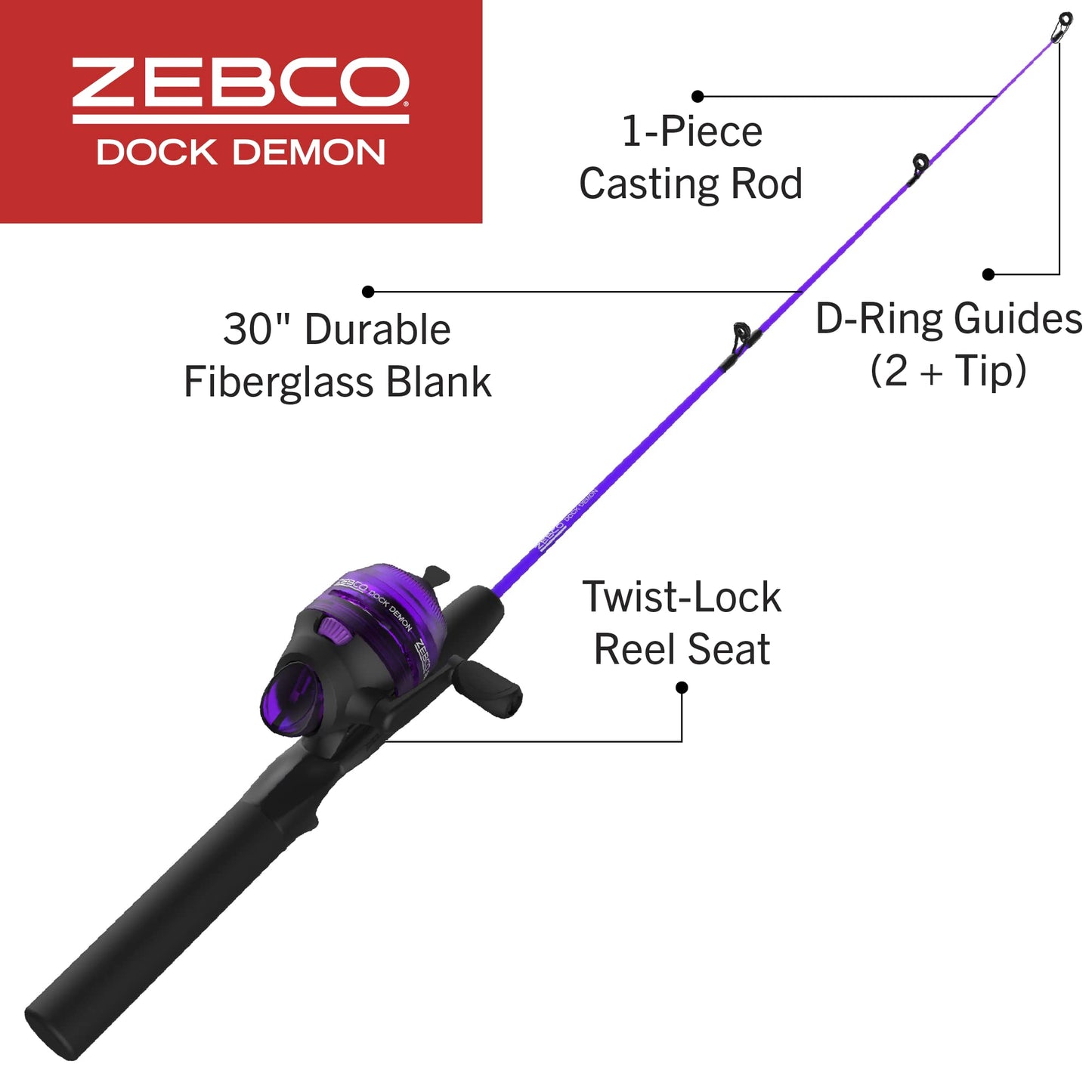 Fishing Rod Combo, Spinning Reel or Spincast Reel  "Dock Demon" by Zebco (AMERICAN)