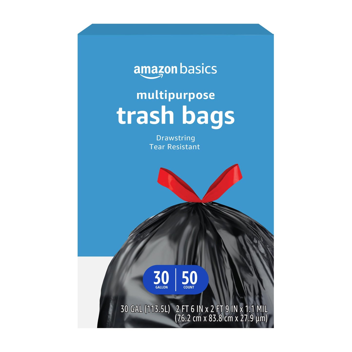 Amazon Basics Multipurpose Drawstring Trash Bags, 30 Gallon 20 & 50 Count (AMERICAN)