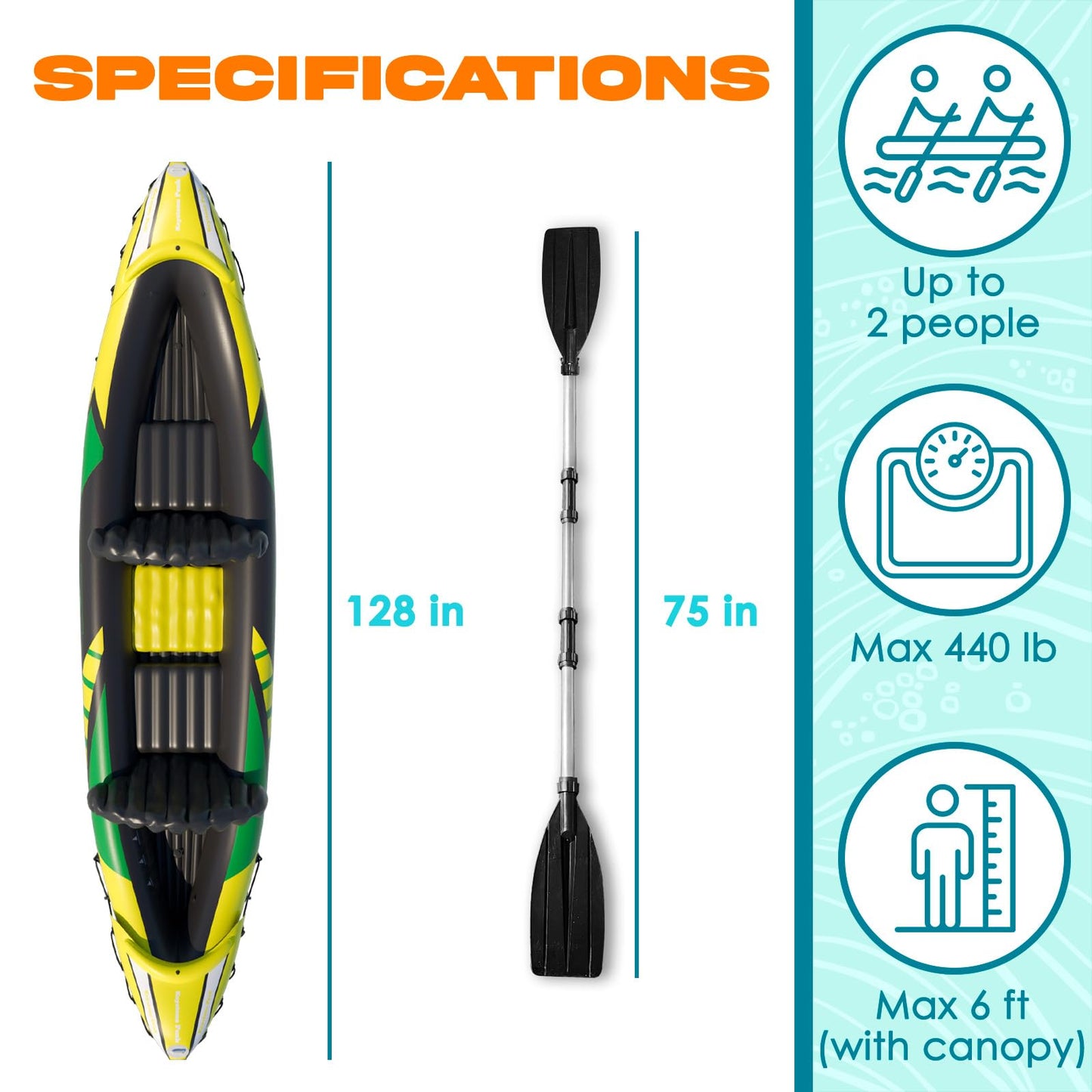 Kayak (Inflatable) with Sun Canopy (Detachable) by Keystone Peak (AMERICAN)