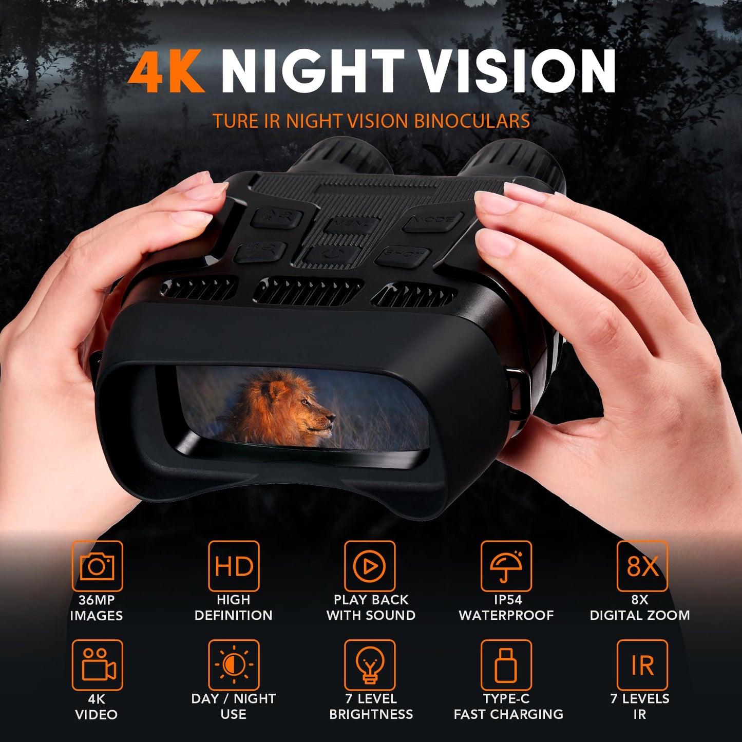 Night Vision Goggles - 4K UHD/Infrared with 4"/3" HD Screen and 32GB Memory Card by GTHUNDER (GERMAN)