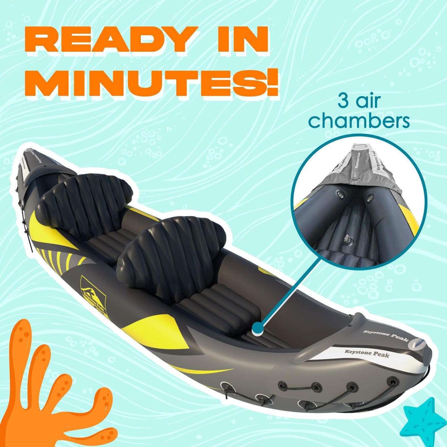 Kayak (Inflatable) with Sun Canopy (Detachable) by Keystone Peak (AMERICAN)