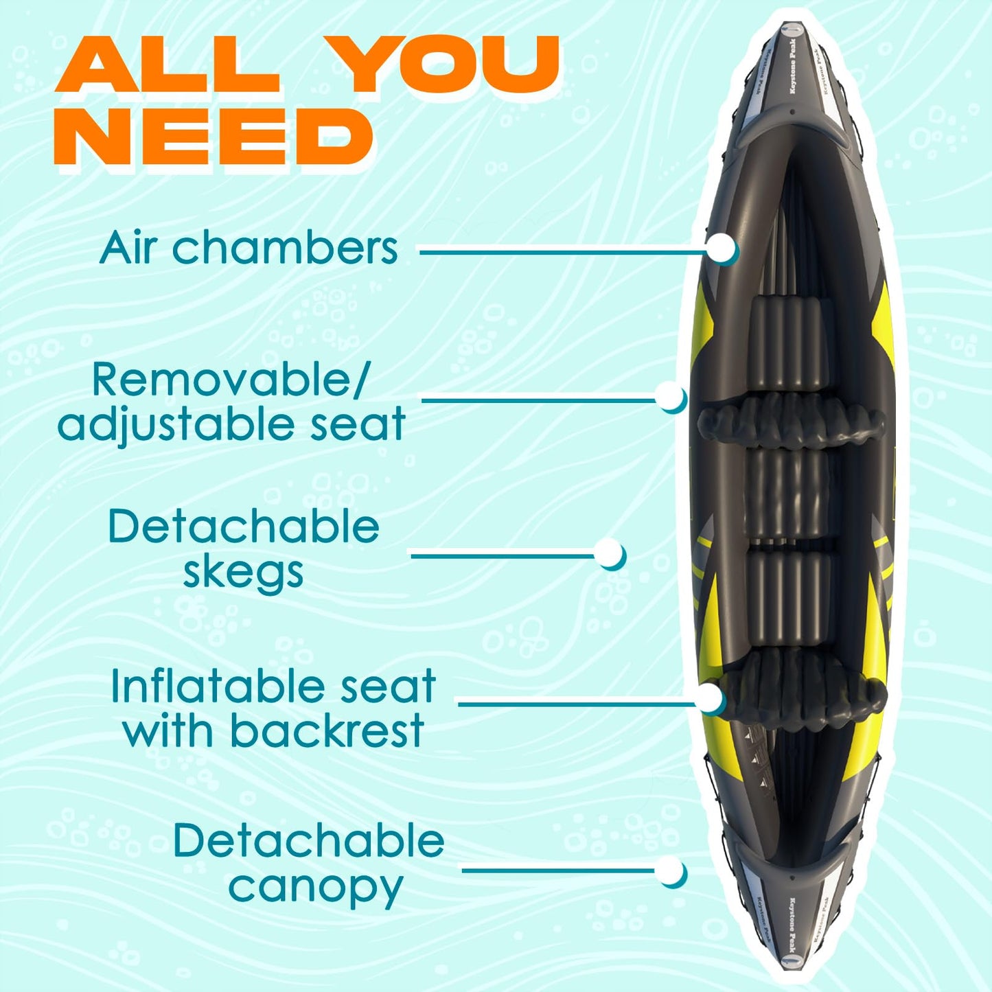 Kayak (Inflatable) with Sun Canopy (Detachable) by Keystone Peak (AMERICAN)