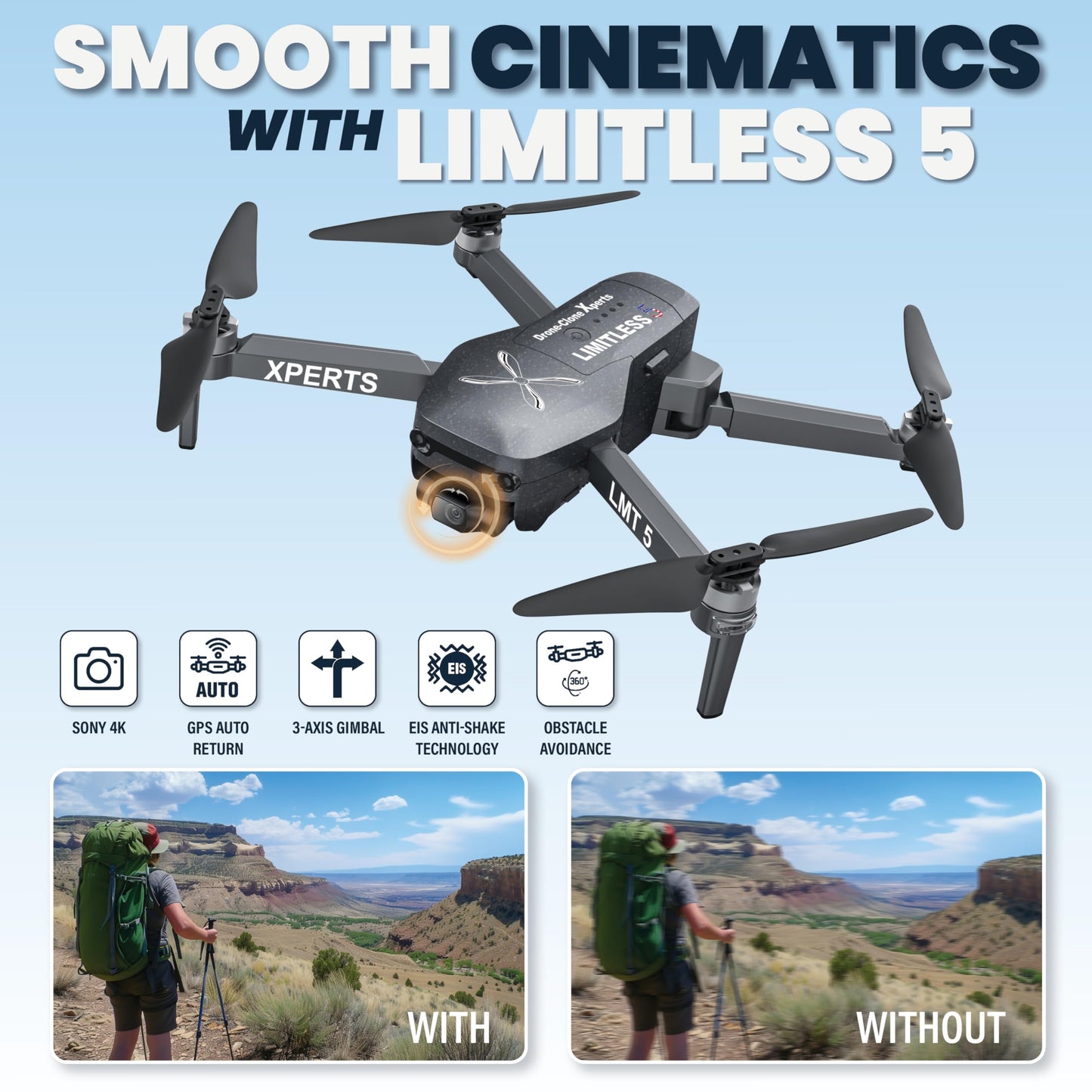 Drone "X Pro LIMITLESS 5" w/ Camera/GPS/4K/ UHD Drones w/ Obstacle Avoidance (AMERICAN)