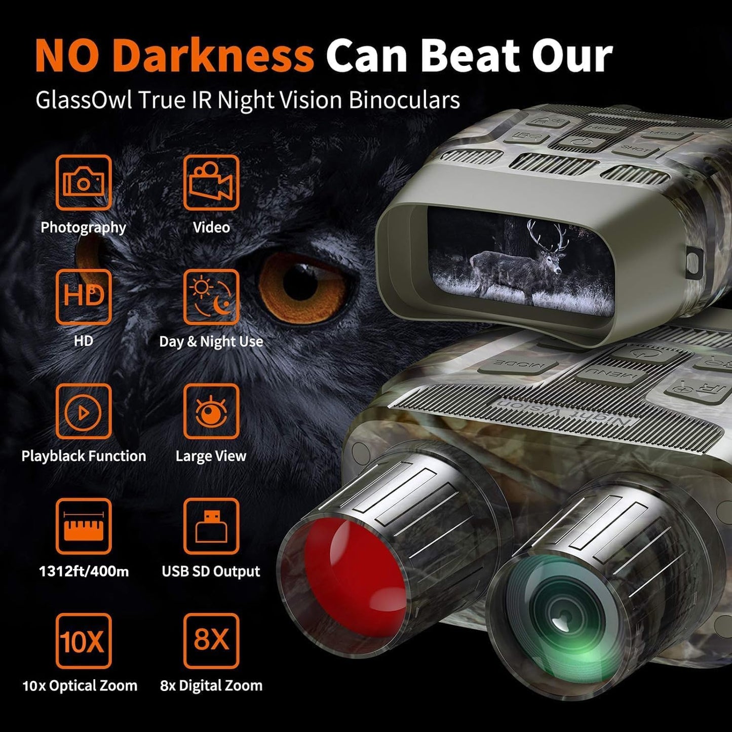 Night Vision Goggles - 4K UHD/Infrared with 4"/3" HD Screen and 32GB Memory Card by GTHUNDER (GERMAN)