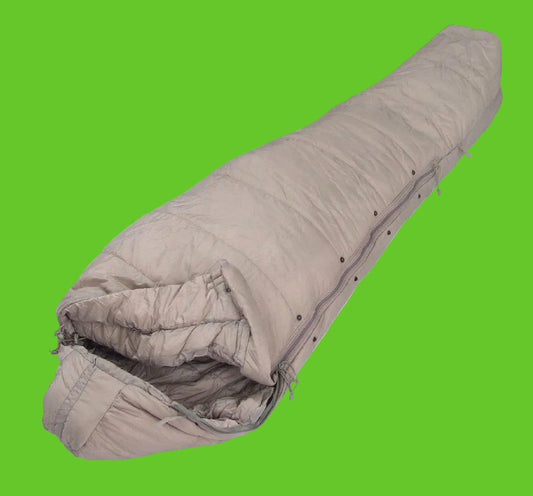 Beige sleeping bag on a white background
