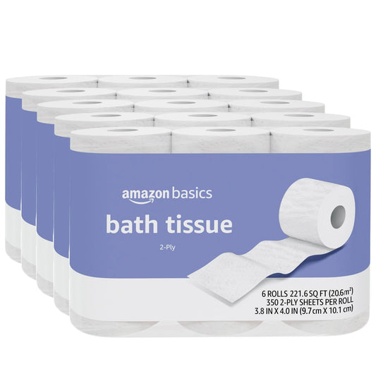 IN THE BOX: VARIES/6,12,18,24, or 30 Rolls with 350 2-ply sheets per roll
TOTAL SHEETS: VARIES packs of 6-30 rolls of Amazon Basics bath tissue for a total of 10,500 sheets
