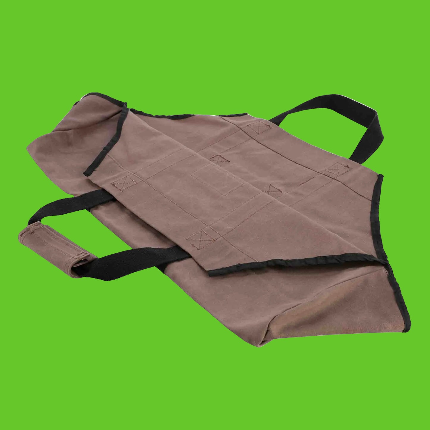 Brown apron with black straps on a white background