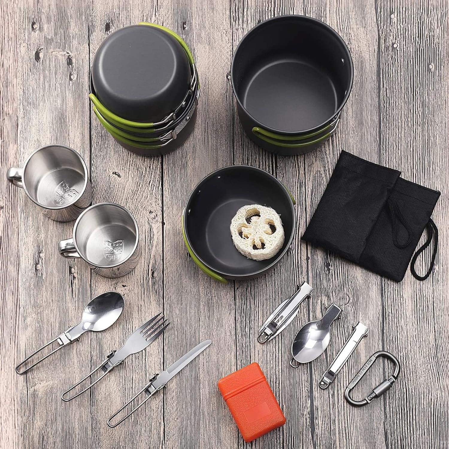 Our Outdoor Cookware Set is made of the highest quality aluminum alloy. Fast heating, lightweight and corrosion resistance