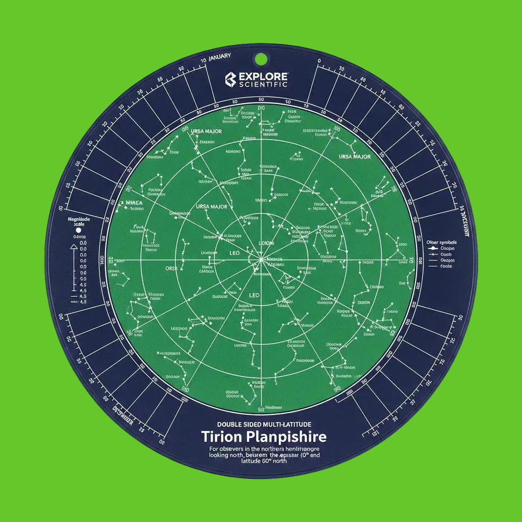 Tirion Planisphere with star map and celestial coordinates on a white background
