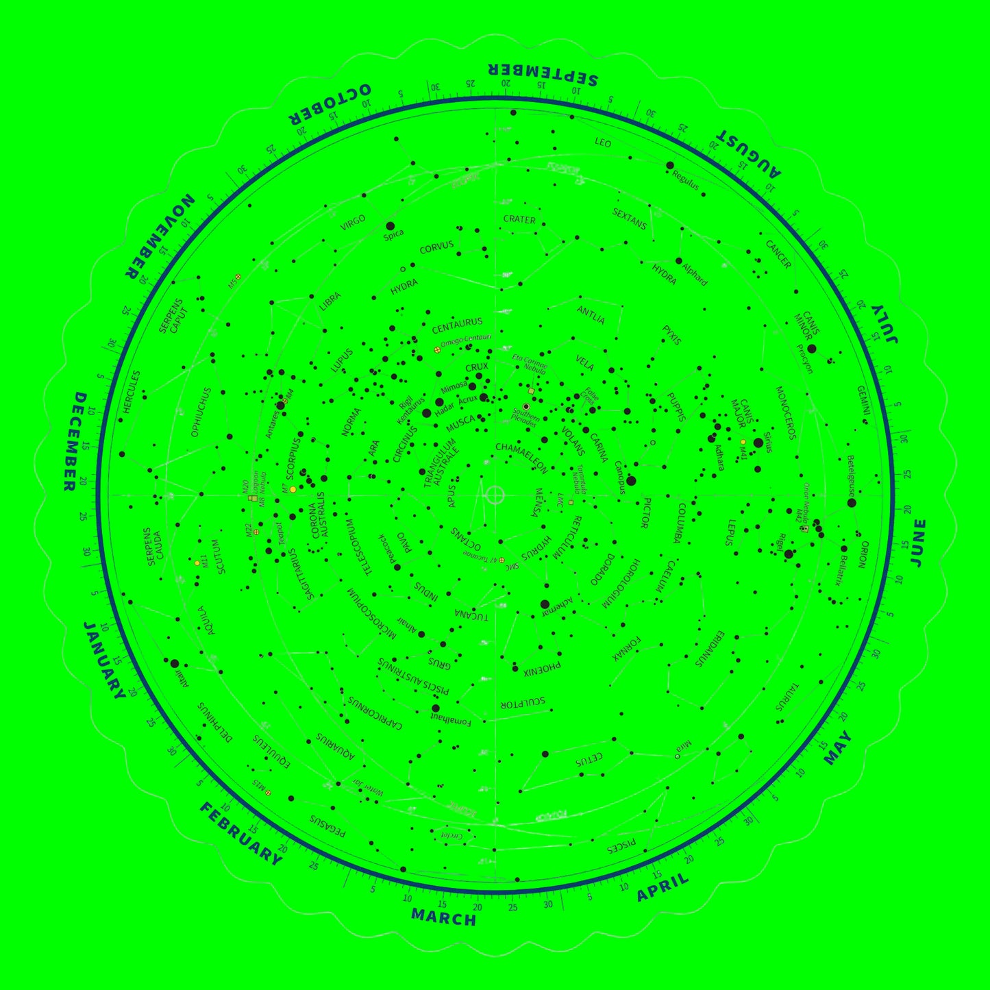 Star map with constellations and zodiac signs on a white background