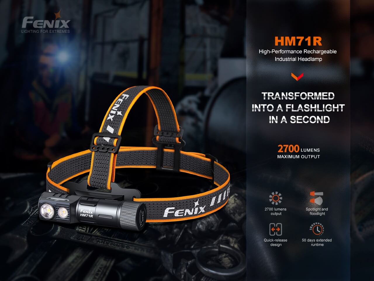 Headlamp Rechargeable Industrial LED (HM71R)  by Fenix