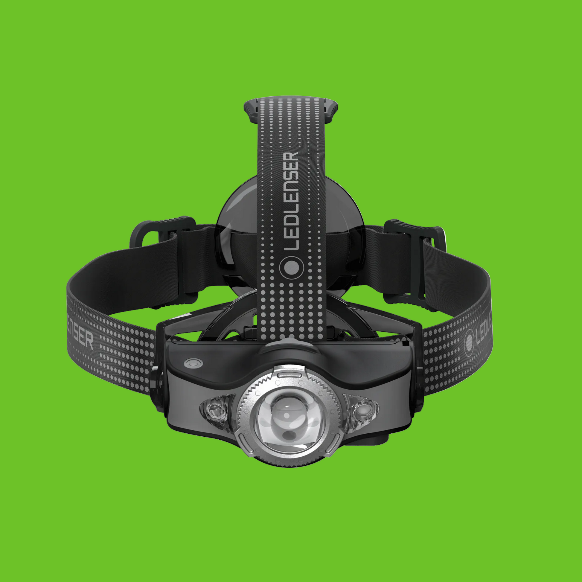 Black LEDLENSER headlamp on a white background