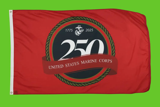 Red flag with 250th Marine Corps anniversary logo