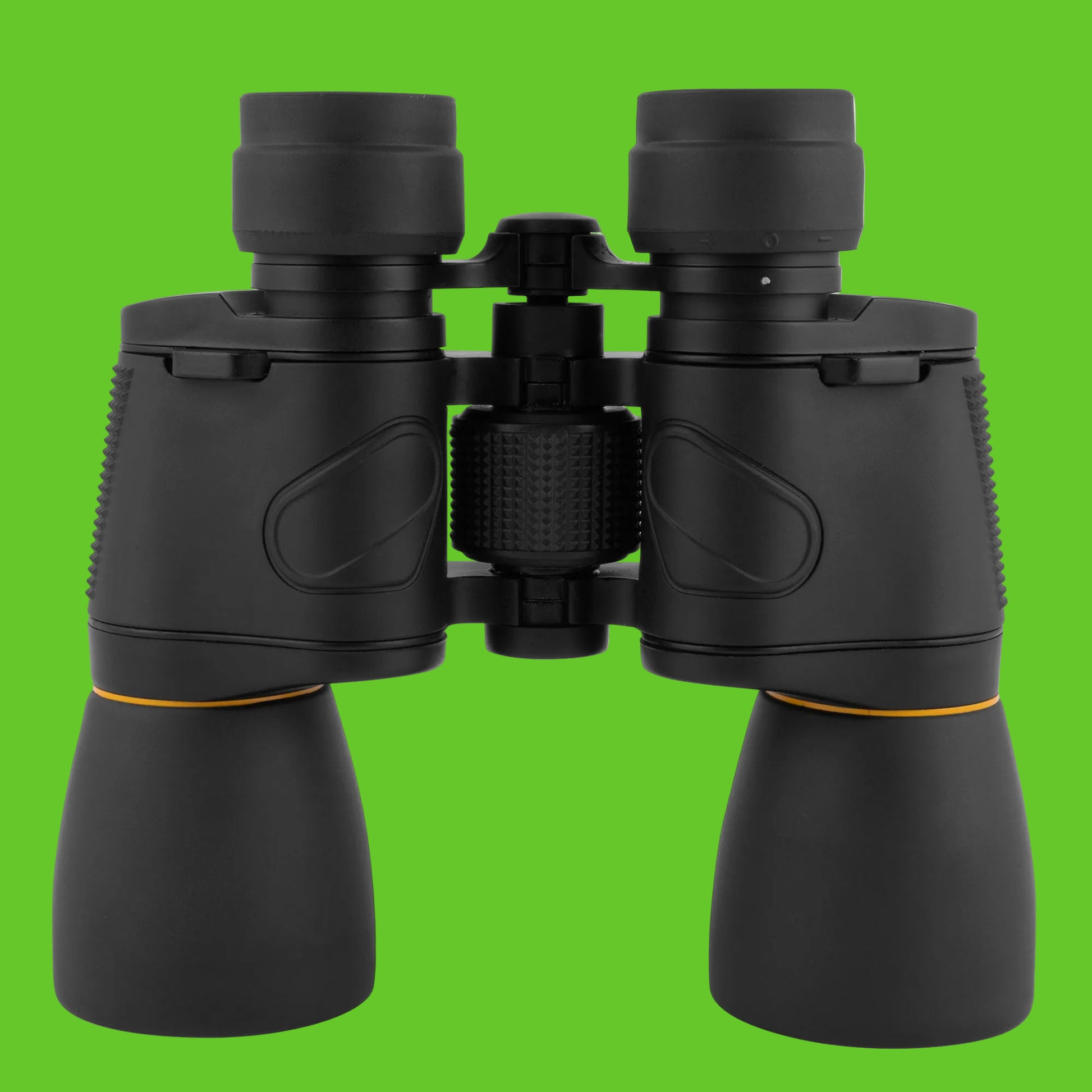Black binoculars on a white background