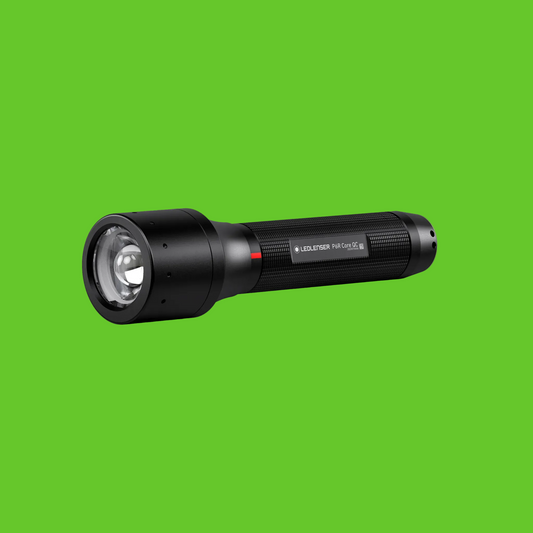Black flashlight with LEDLENSER branding on a white background
