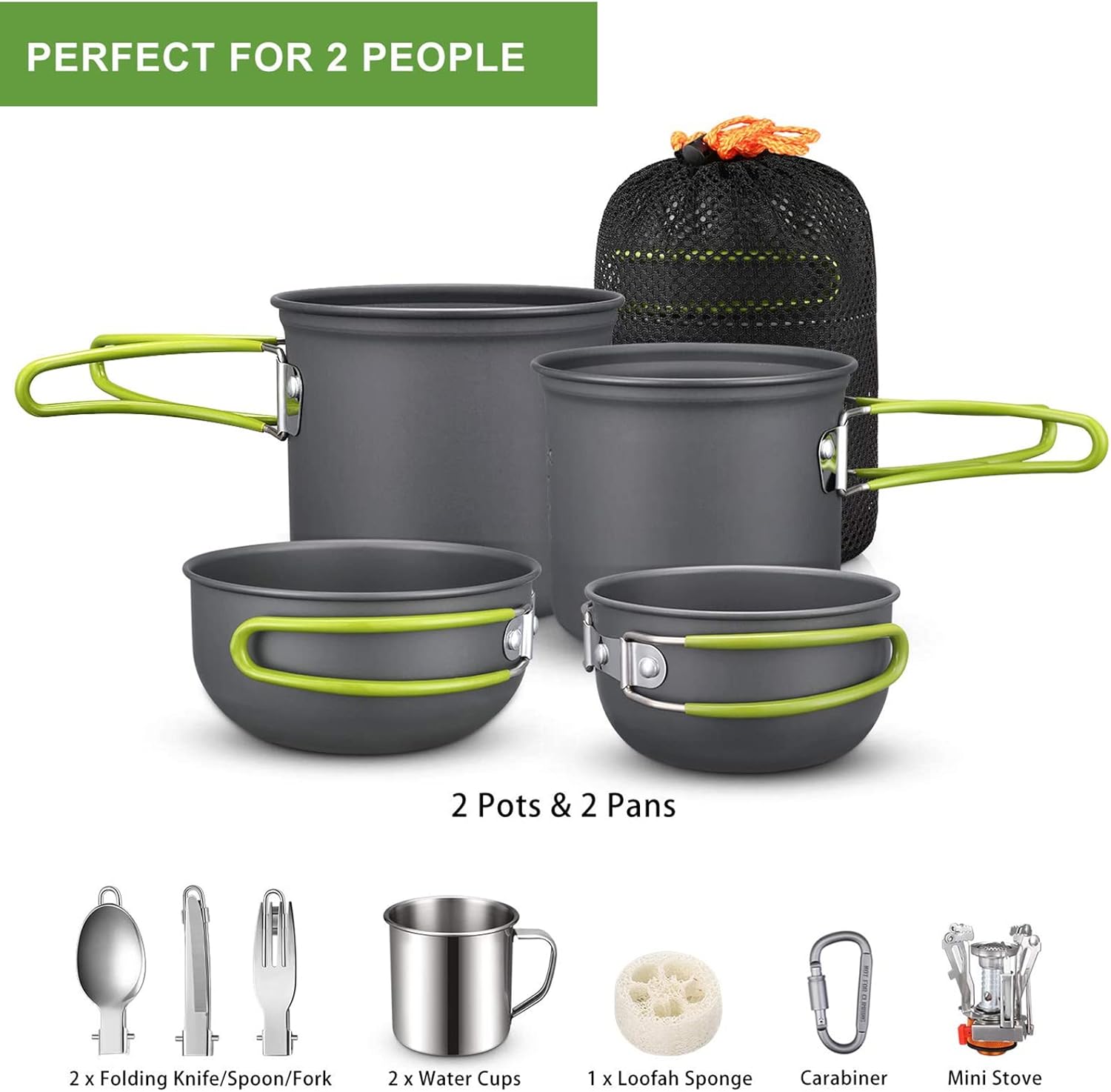 Our Outdoor Cookware Set is made of the highest quality aluminum alloy. Fast heating, lightweight and corrosion resistance