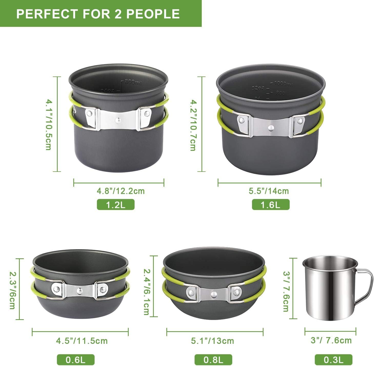 Our Outdoor Cookware Set is made of the highest quality aluminum alloy. Fast heating, lightweight and corrosion resistance