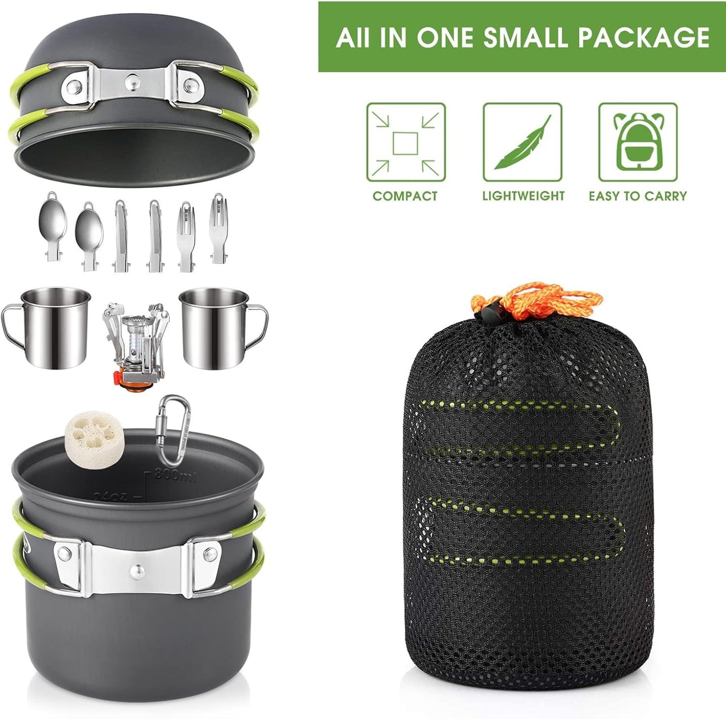 Our Outdoor Cookware Set is made of the highest quality aluminum alloy. Fast heating, lightweight and corrosion resistance