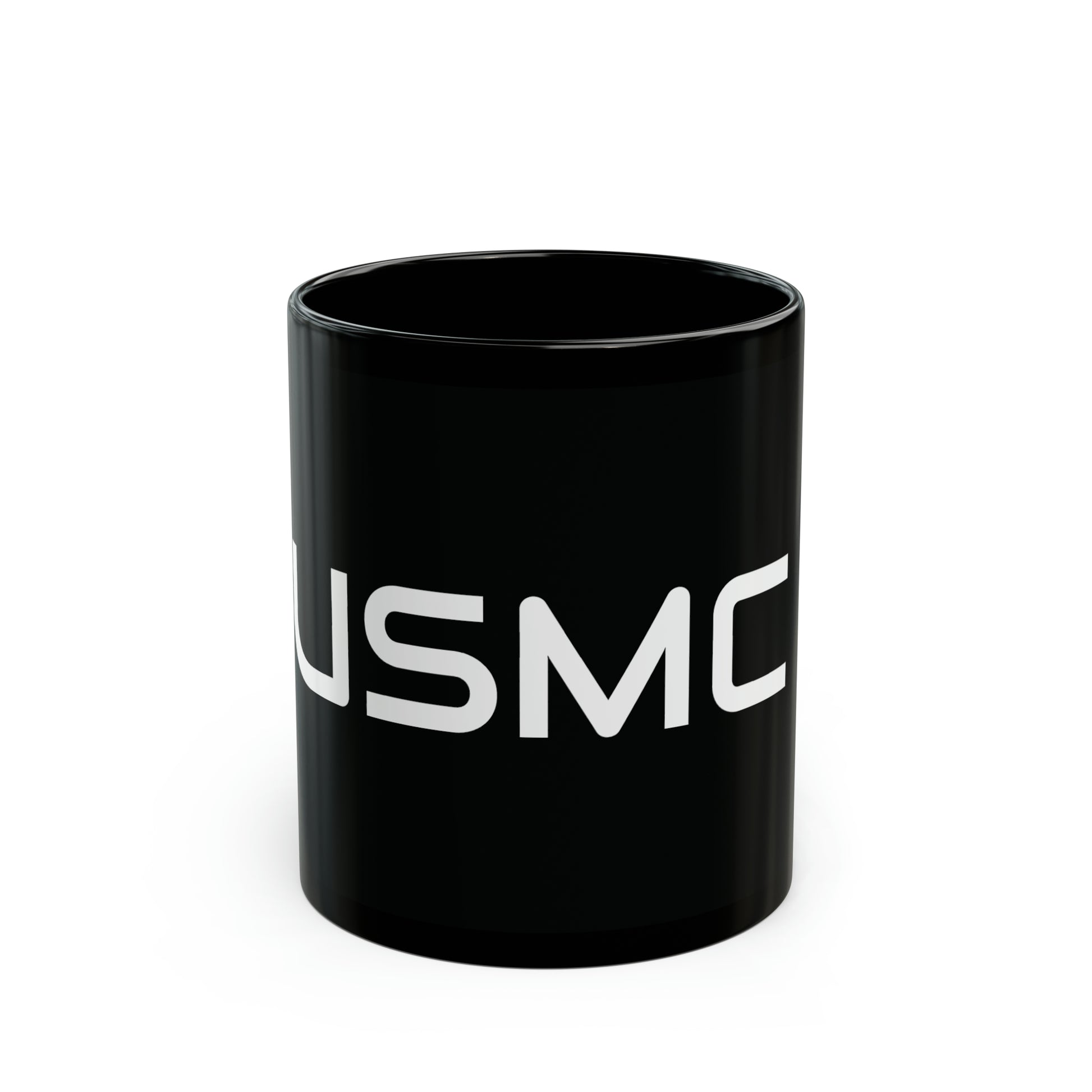 Black Coffee Mug with white USMC  text 