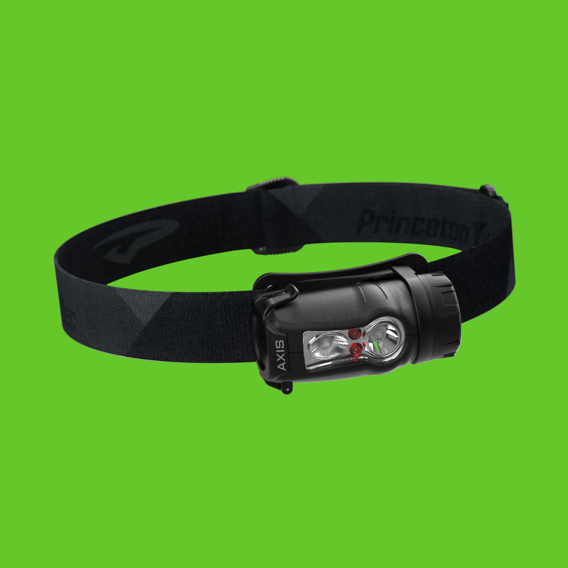 Black Princeton Tec headlamp on a white background