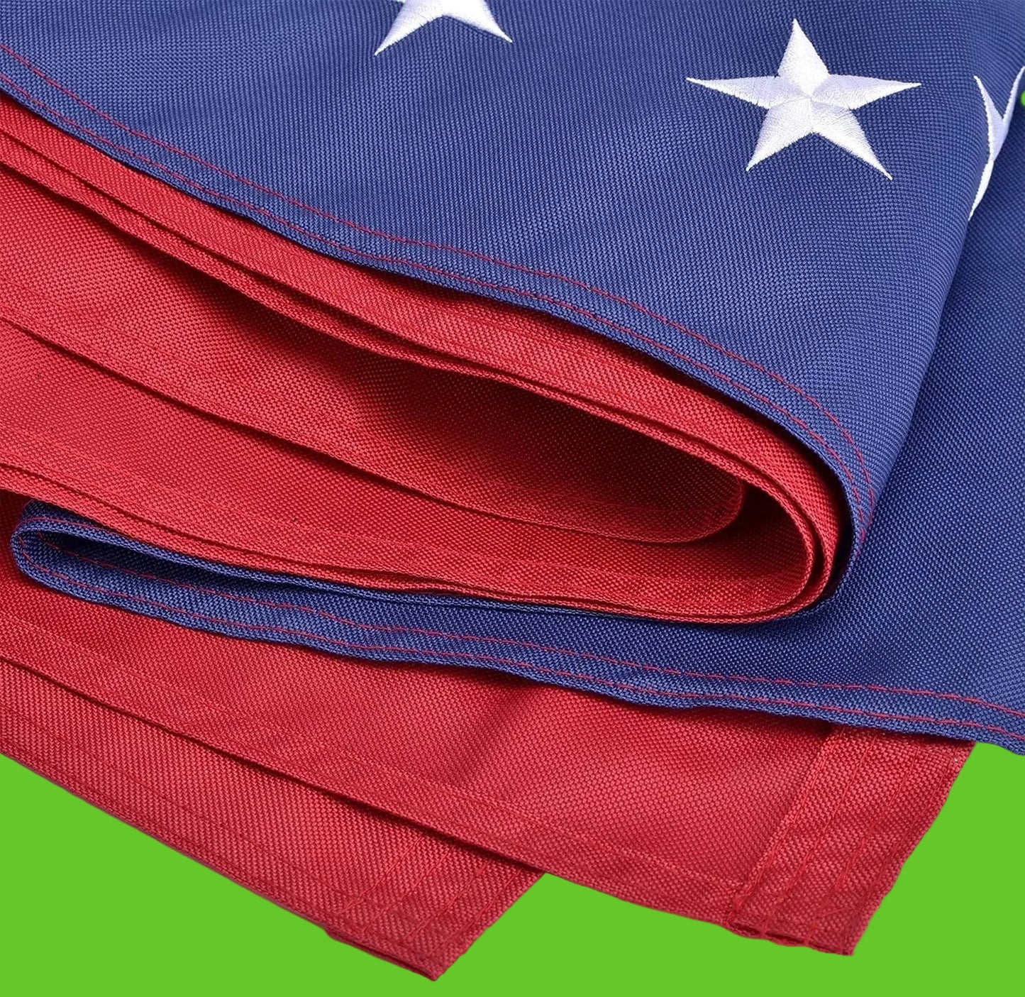 Close-up of a folded American flag with red and blue colors.