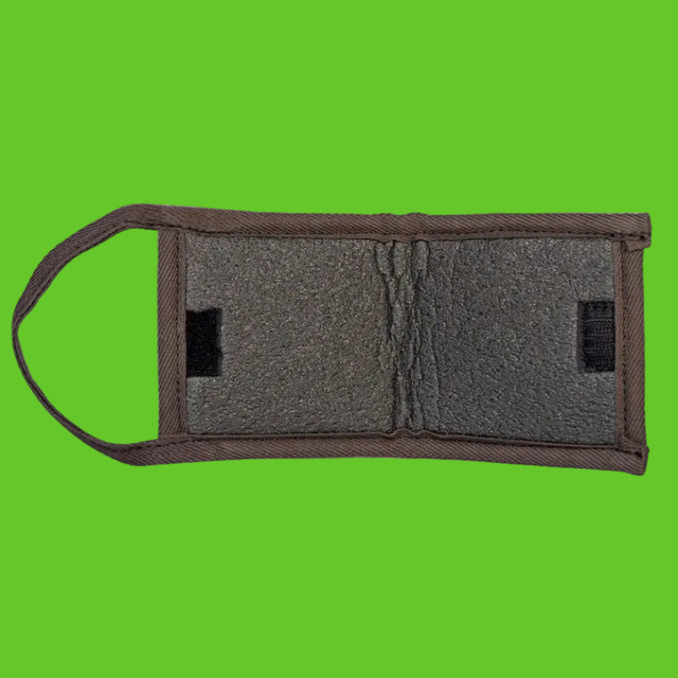 Gray pouch with a handle on a white background
