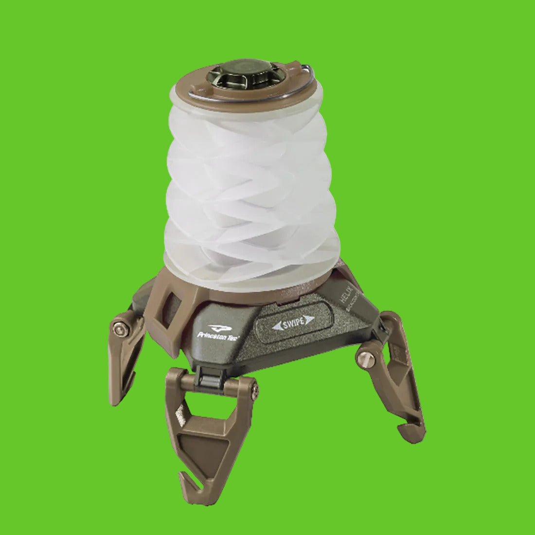 Portable camping stove with a white fuel canister on a white background