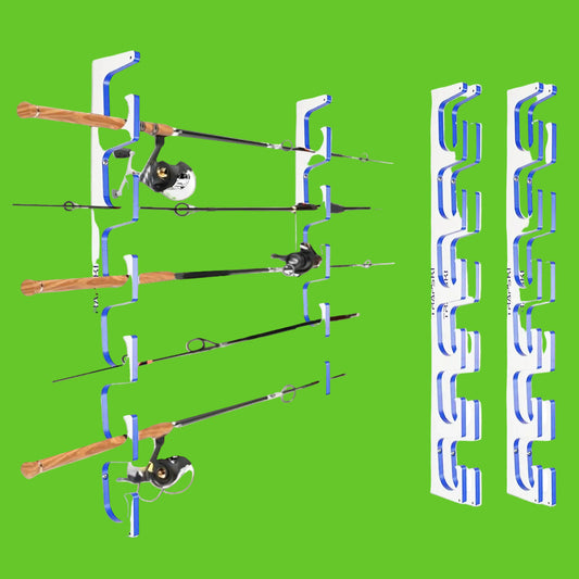 Fishing rod holder with multiple fishing rods on a white background