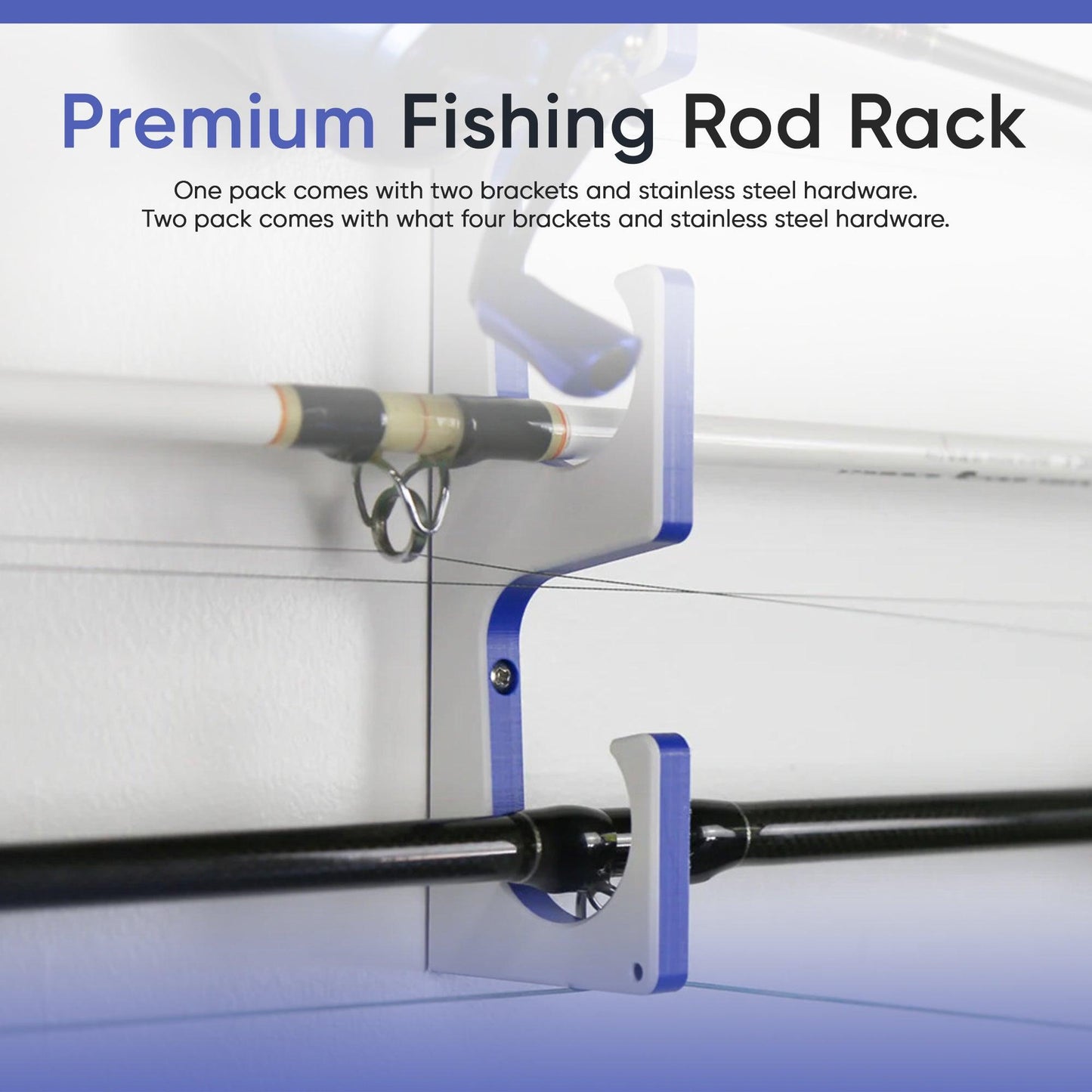Fishing rod rack with text on a white background