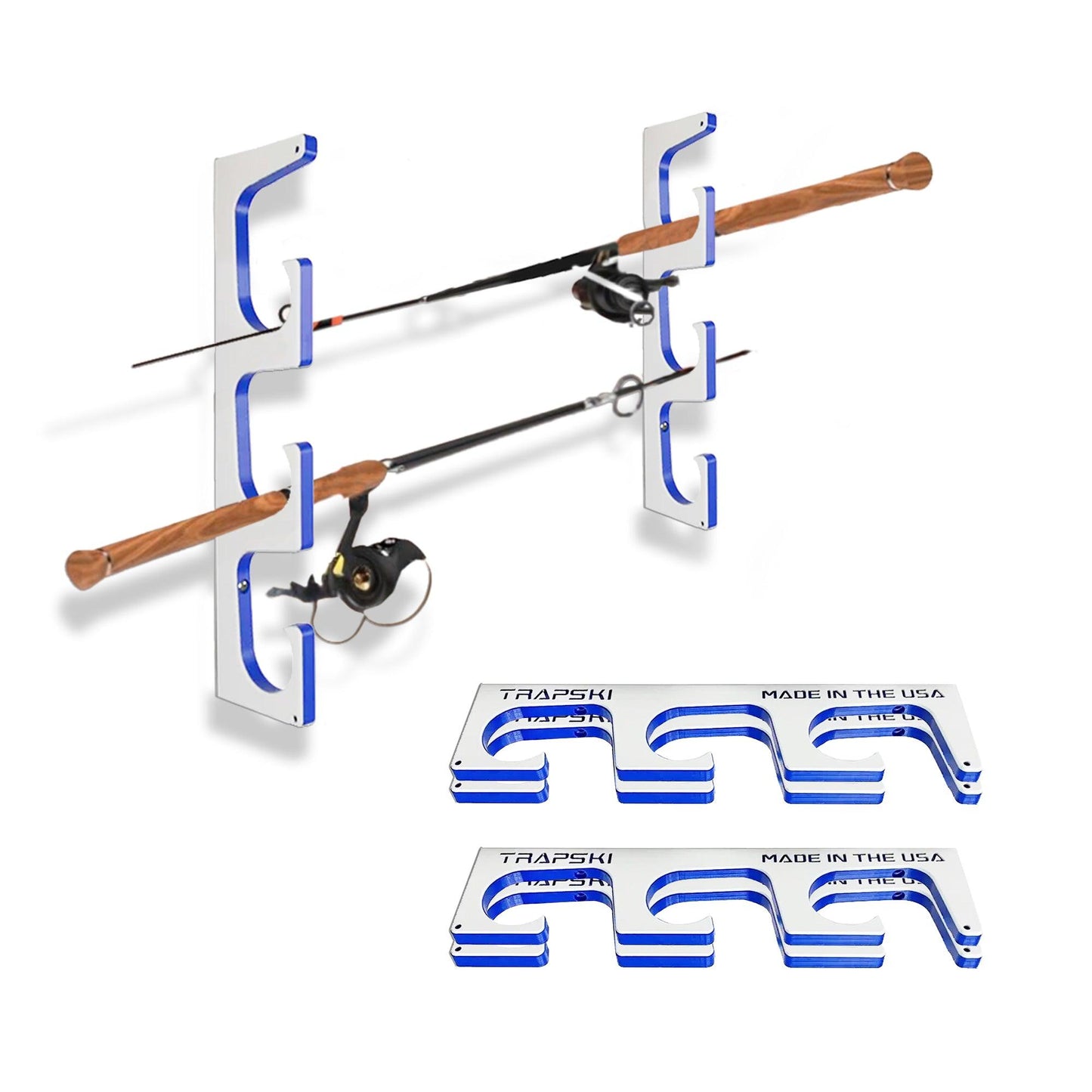 Fishing Rod Wall Rack Premium | Marine HDPE | Wall, Ceiling & Boat Mount | TRAPSKI