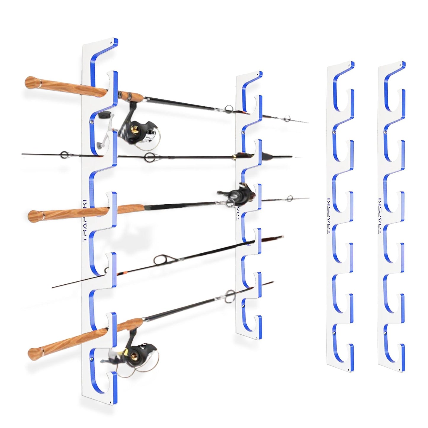 Fishing rod holder with multiple fishing rods on a white background